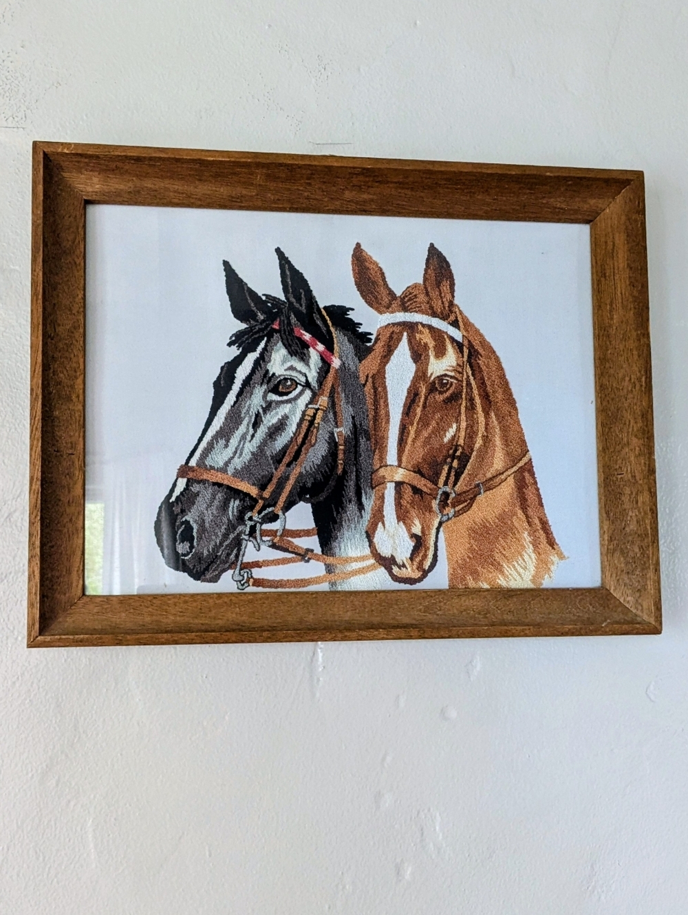Vintage Equestrian Horse Embroidery Framed Art - 18" x 14